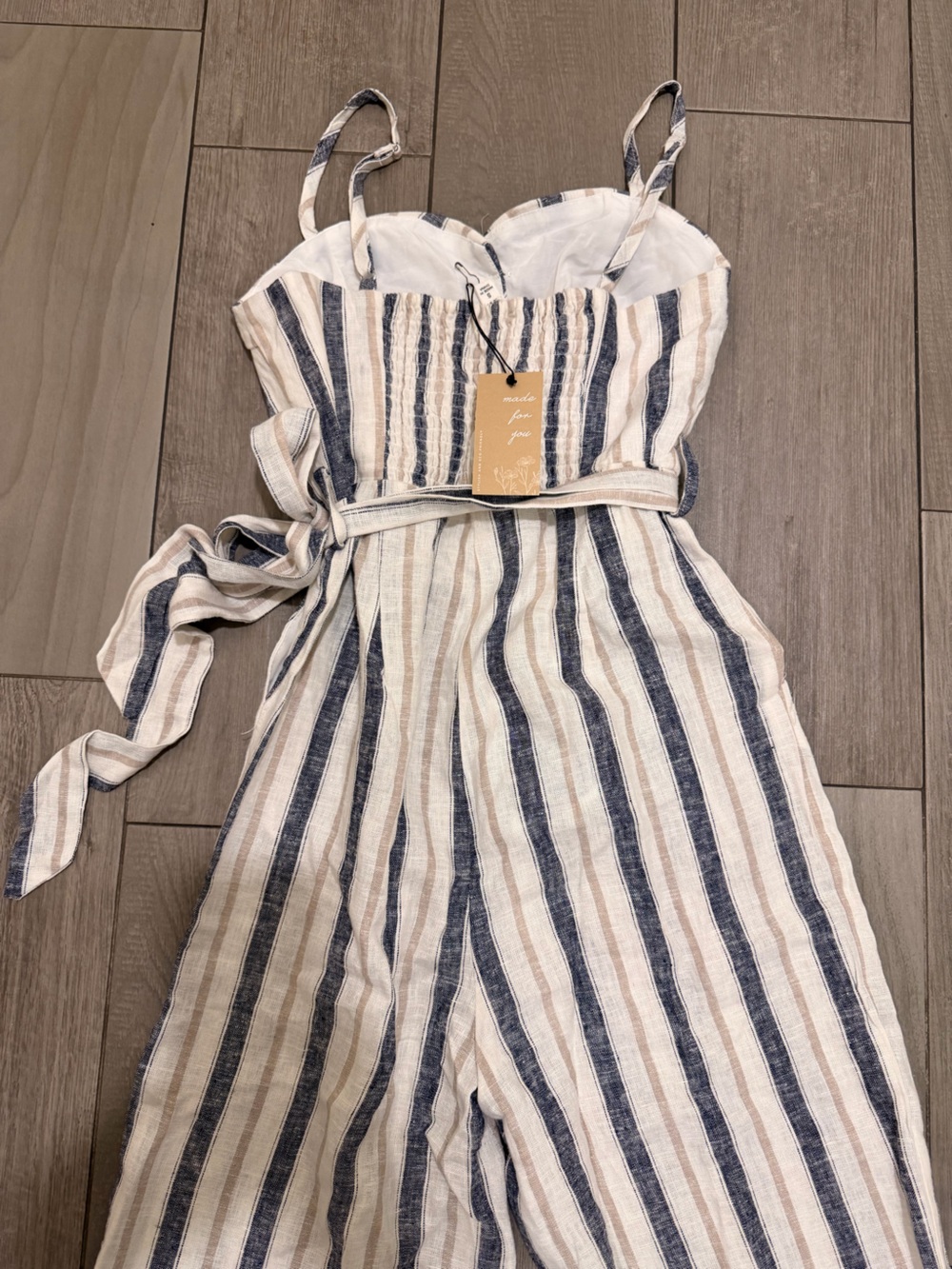 Love Tree Blue and White Striped Button-Front Jumpsuit with Belt - Picture 5 of 11